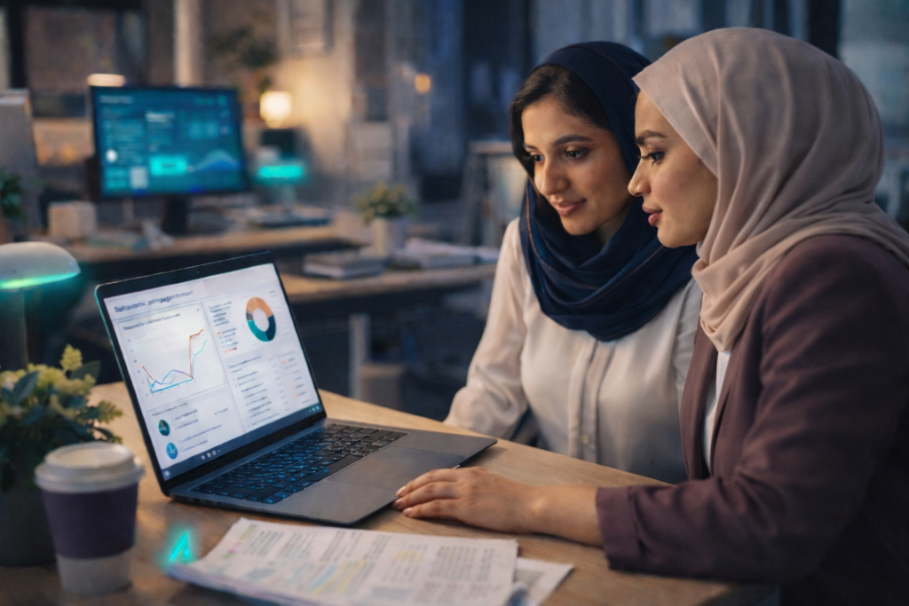 Two app developers discussing engagement strategy and product direction